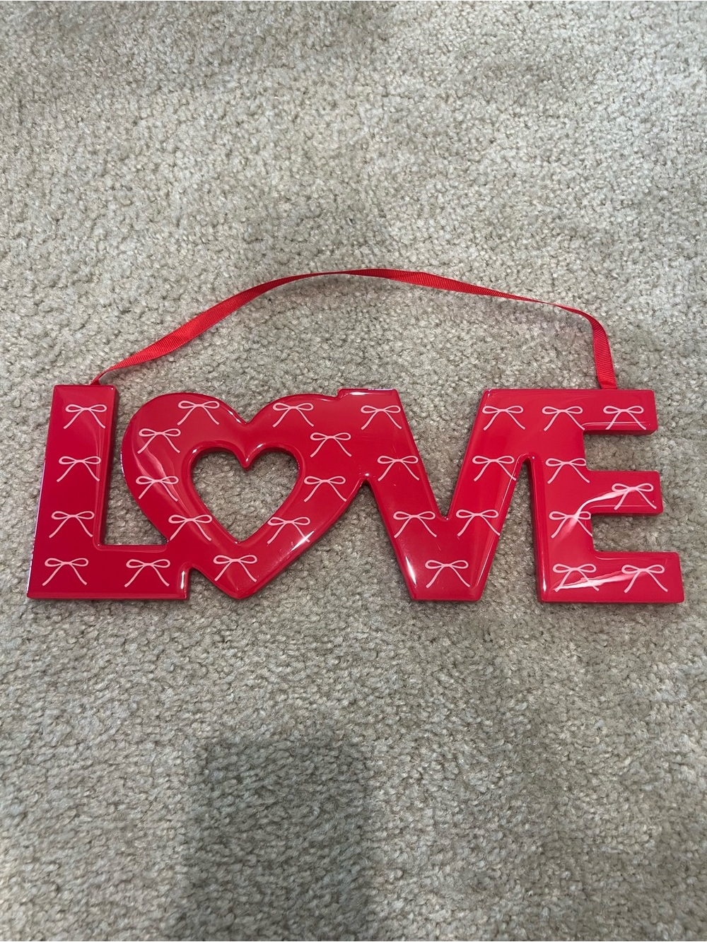 LOVE Red Wall Hanging Sign with Heart Accent
